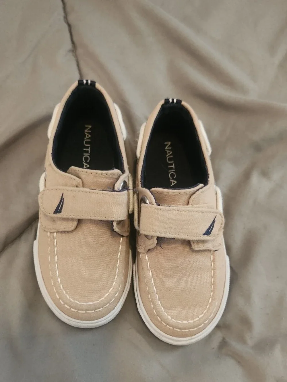 Nautica Tan Kids Boat Shoes with White Soles